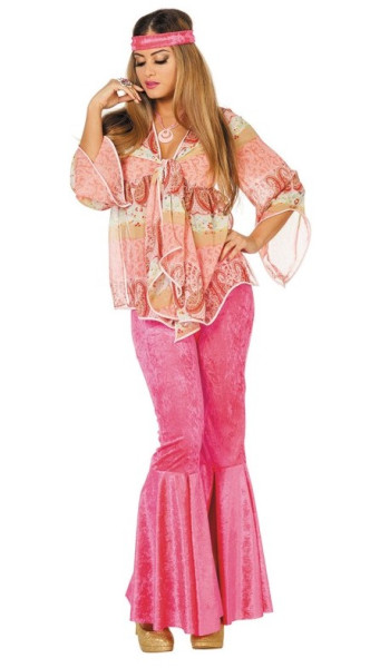 Pink 70s hippie costume for women