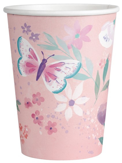 8 vasos de papel Jardín de Mariposas 250ml