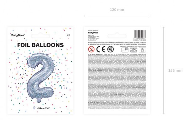 Holografischer Zahl 2 Folienballon 35cm 2