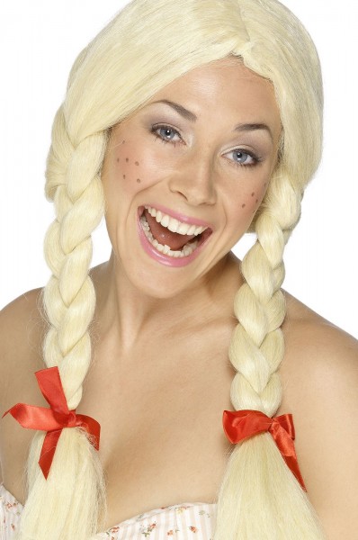 Blond peruka z warkoczem i kokardkami