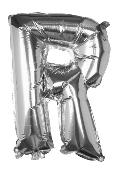 Srebrny balon foliowy z literą R 40 cm