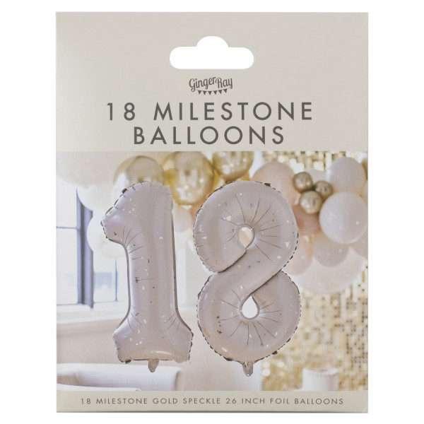Folienballon Zahl 18 Creme-Gold Elegance 66cm 3