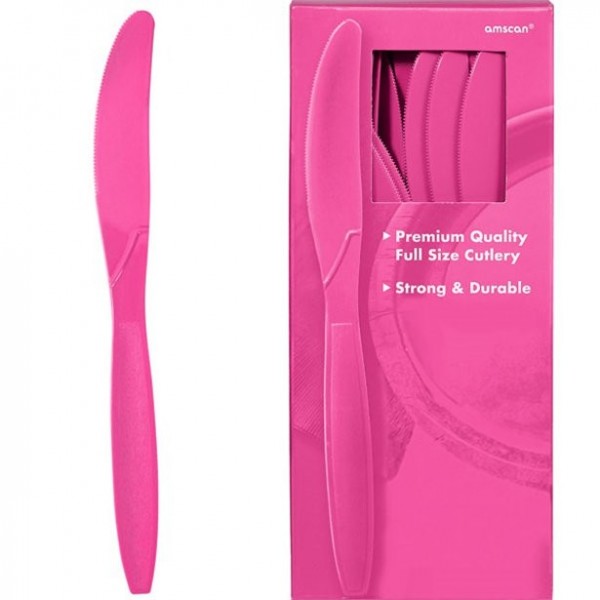 100 plastikowych noży wielokrotnego użytku w kolorze różowym