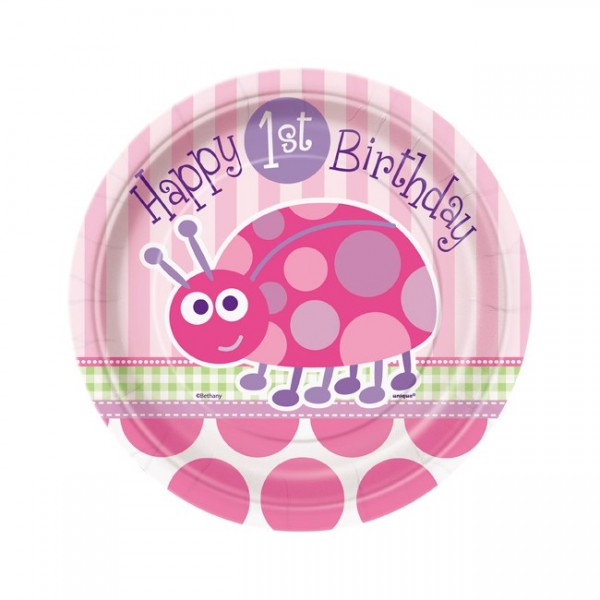 8 ladybugs Melodys birthday party paper plates 18cm
