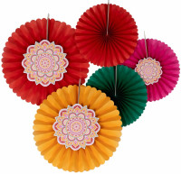 5 rosetas de papel de colores de Diwali