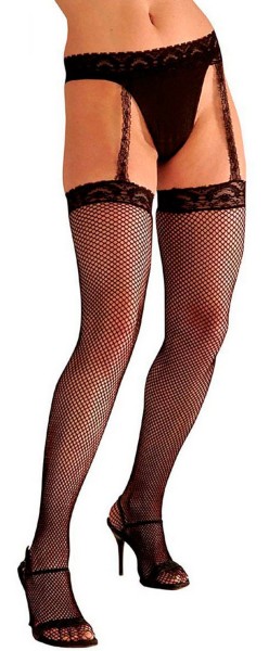 Fishnet stockings with lace and suspenders