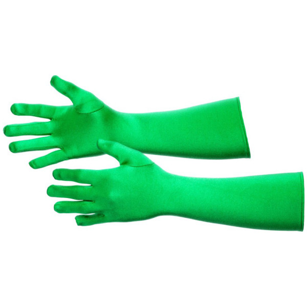 Green satin gloves 40 cm