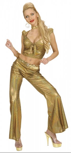 Gouden glitter disco fever wijd uitlopende broek 3