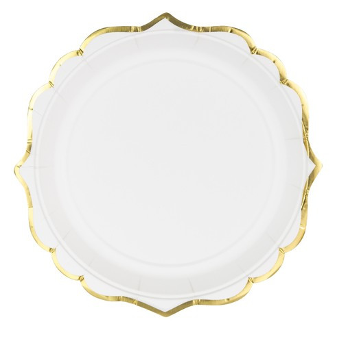 6 Assiettes en carton blanches bordure dorée 18,5 cm