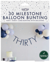 Preview: Blue number 30 garland with balloons