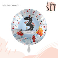 Vorschau: 3. Geburtstag Feuerwehr Ballonbouquet-Set mit Heliumbehälter