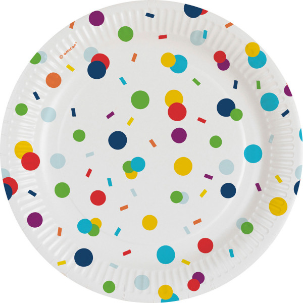 8 platos de papel Fiesta confeti de colores 18cm