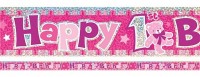 Bannière scintillante 1er anniversaire rose 3,7 m