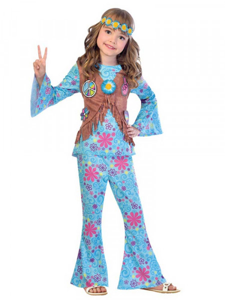 Hippie pige pink-blå børnekostume