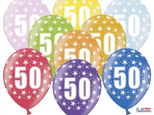 6 balonów numer 50 kolorowy 30cm