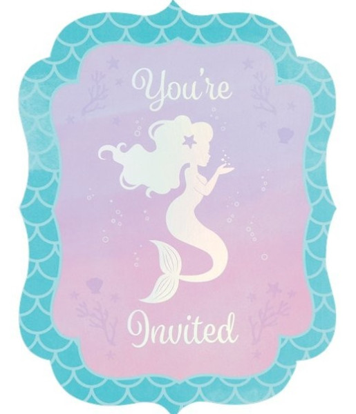 8 Mermaid Treausres invitation cards