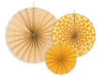 Voorvertoning: Set van 3 papieren rozetten om op te hangen geel met patroon