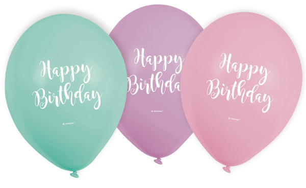 6 pastel fødselsdagsballoner 23cm