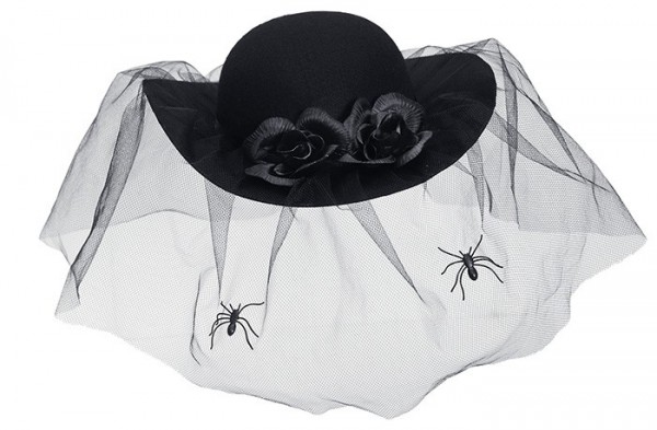 Sombrero de viuda negra con velo
