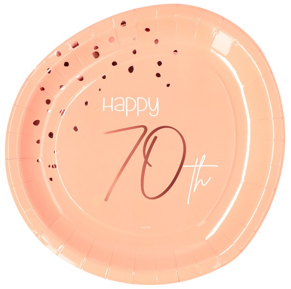70th birthday 8 paper plates elegant blush rose gold