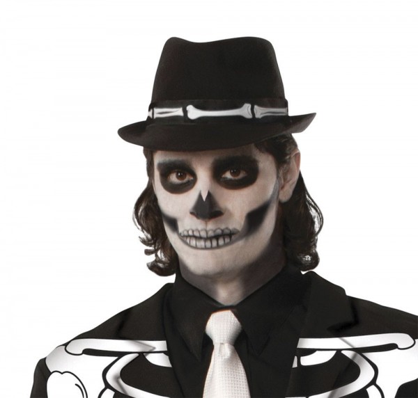 Chapeau de mafia de gangster squelette avec os