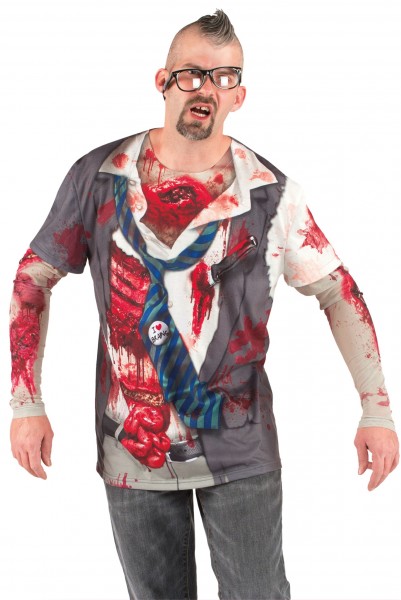 Camisa de zombie de oficina ensangrentada