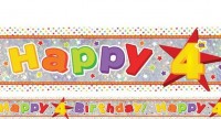 Foil banner 4th birthday holographic 2.7m