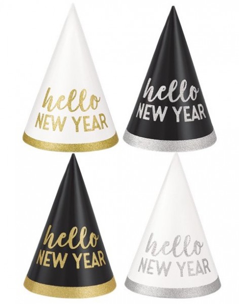 6 hello new year party hats 16cm