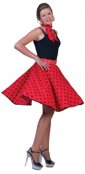 Falda de baile rojo-negra con pañuelo