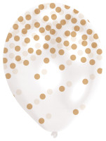 6 hvide balloner med gyldne konfetti