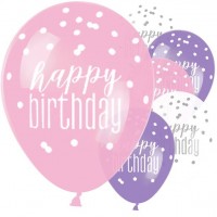 6 Pink Dots Birthday balloons 30cm