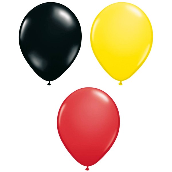 12 ballons tricolores rouge-noir-jaune 23cm
