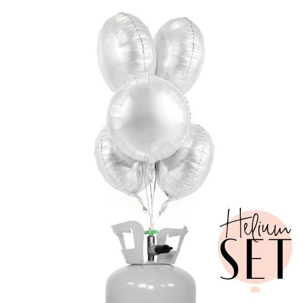 Simply White mattes Ballonbouquet-Set Rund mit Heliumbehälter