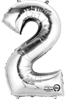 Mini Folienballon Zahl 2 silber 40cm