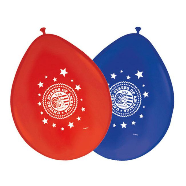 8 ballonger USA party röd blå 30cm
