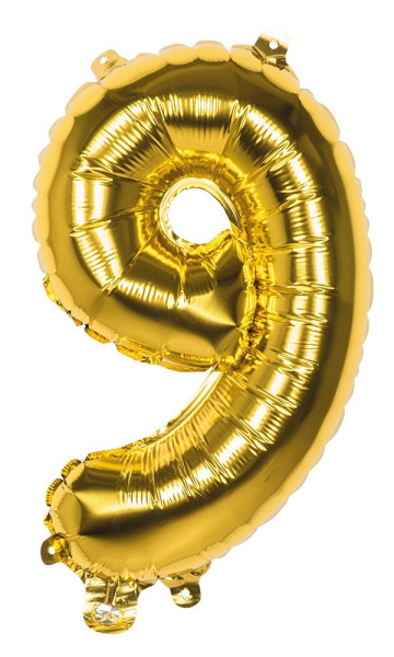Folieballong nummer 9 guld metallic 36cm