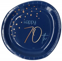 8 Elegant Blue 70th Birthday Pappteller 23cm