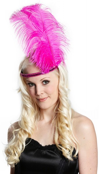 Pink 1920s Charleston headband with feather