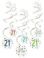 6 konfetti fest 21 års fødselsdag spiral bøjle 61cm