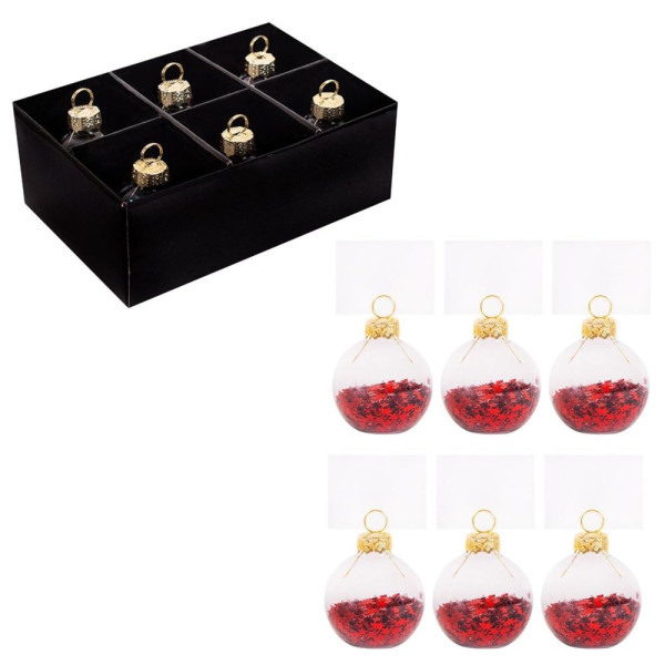 6 bolas de cristal de confeti de estrella roja con tarjetas de lugar