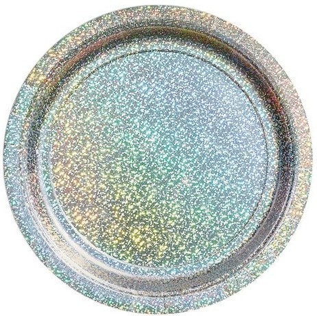 8 holographic paper plates Swing silver 18cm