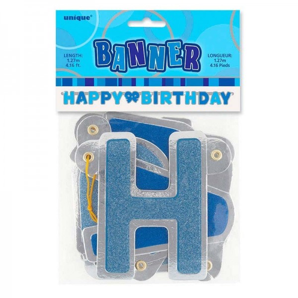 Happy Blue Sparkling Verjaardagsslinger 127cm