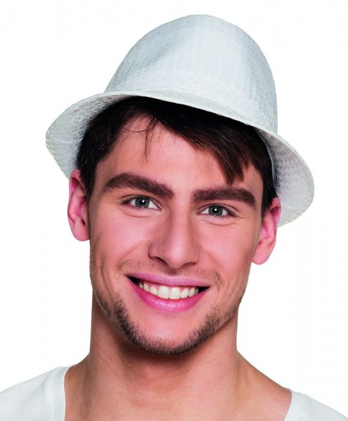 Sombrero fedora de lentejuelas blanco