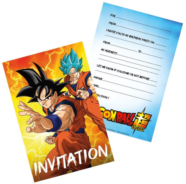 7 tarjetas de invitación Dragon Ball 15cm x 10cm