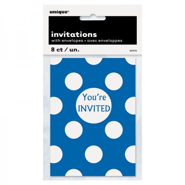 8 invitation cards Tiana Royal blue dotted