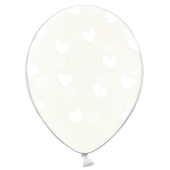 6 white latex balloons with hearts 30cm