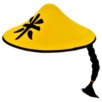 Chapeau de Chine avec queue de cochon en jaune