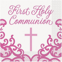 16 servetten Feestelijke Roze Communie 33cm