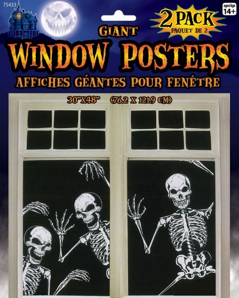 2 photos de fenêtre squelettes Halloween 30x48cm