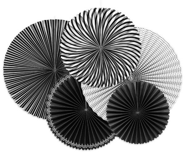 5 Black & White Party paper rosettes